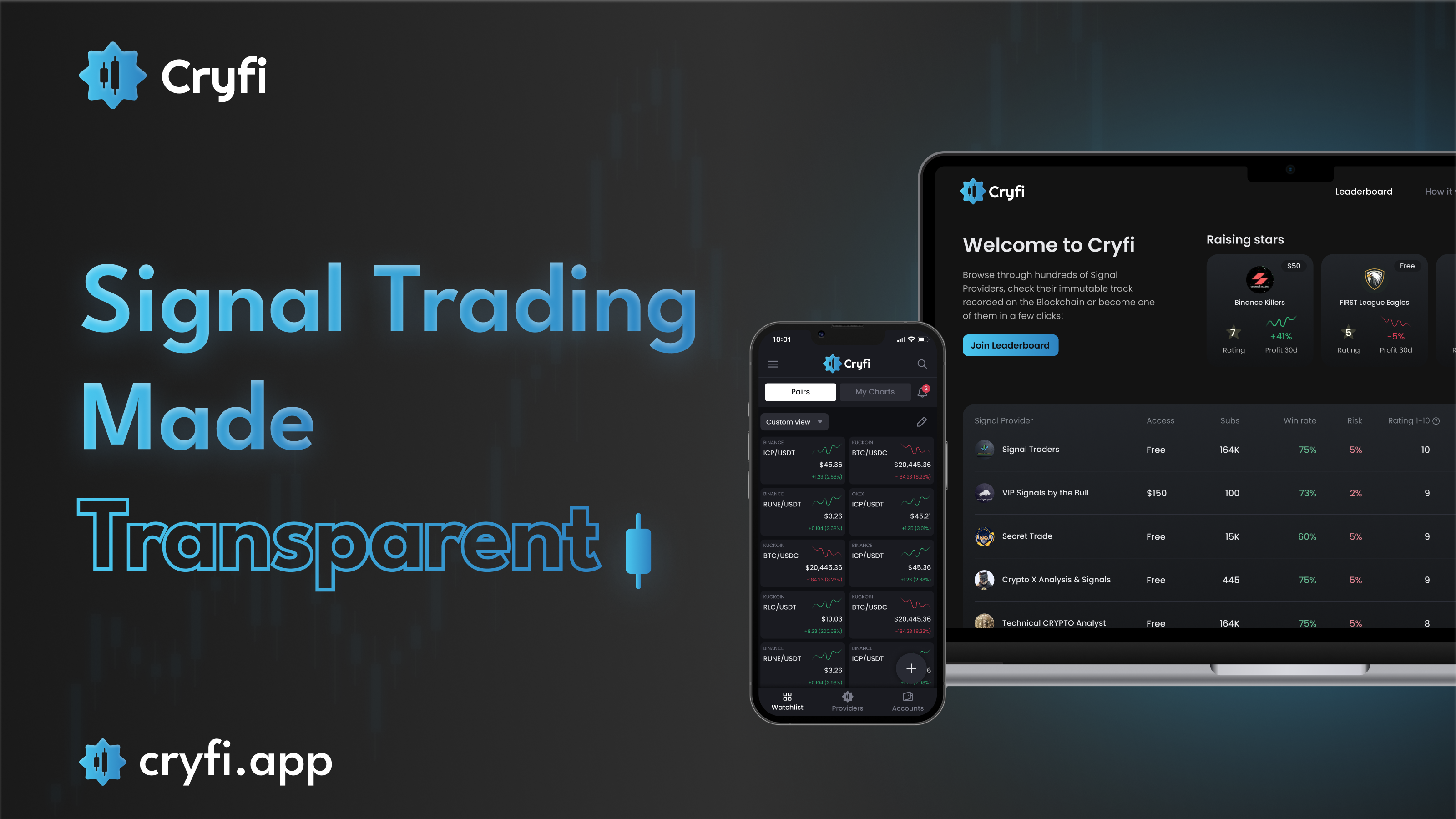 Cryfi's slogan: Signal Trading Made Transparent
